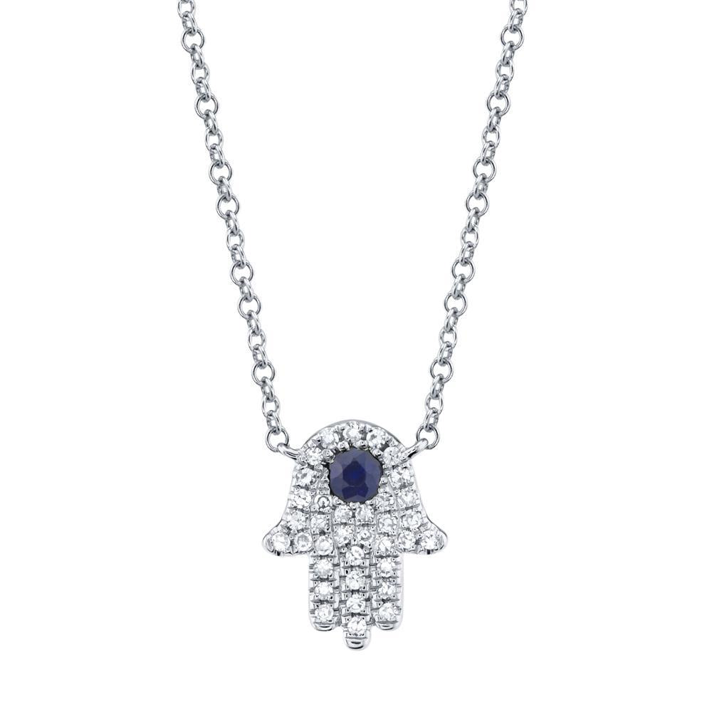 0.09Ct Diamond & 0.08Ct Blue Sapphire Hamsa Necklace