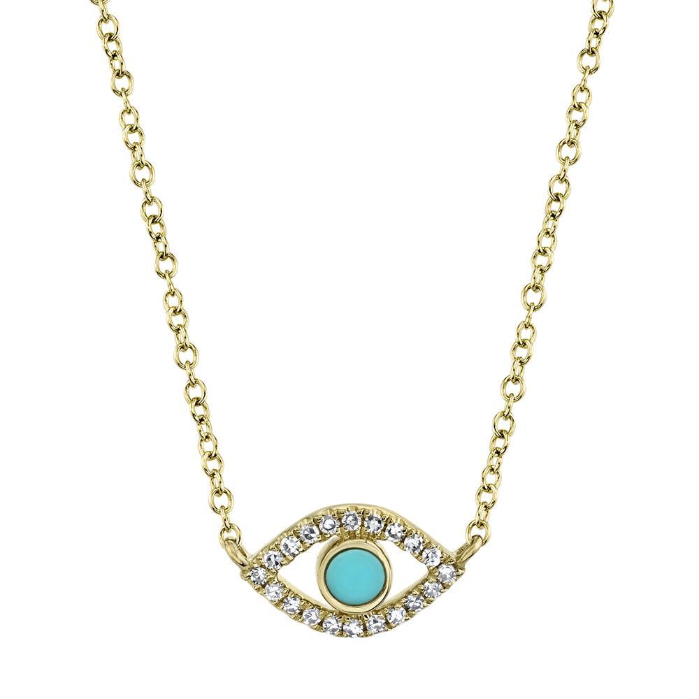 0.06Ct Diamond & 0.07Ct Composite Turquoise Eye Necklace
