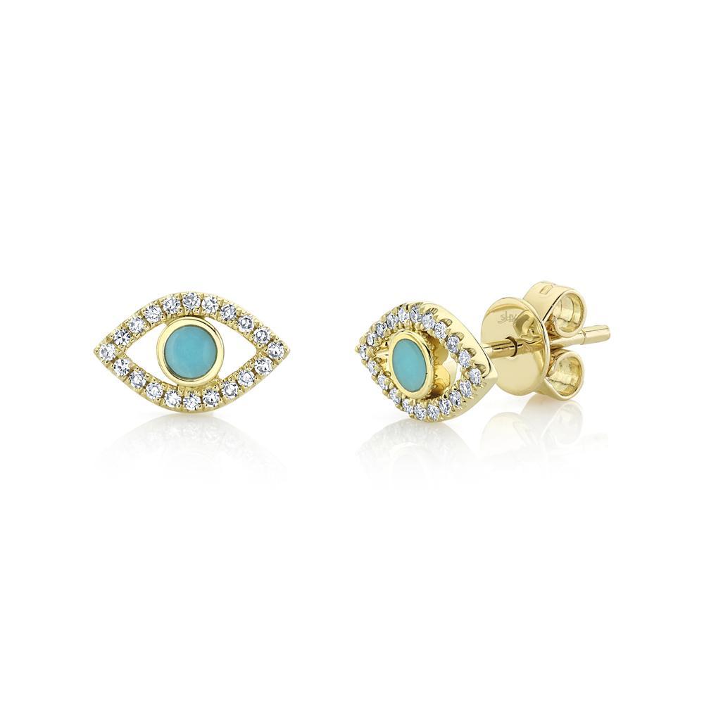 0.12Ct Diamond & 0.14Ct Composite Turquoise Eye Stud Earring