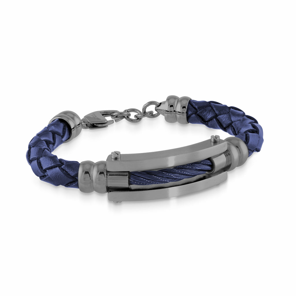 Blue & Silver Stainless Steel Cable Bracelet