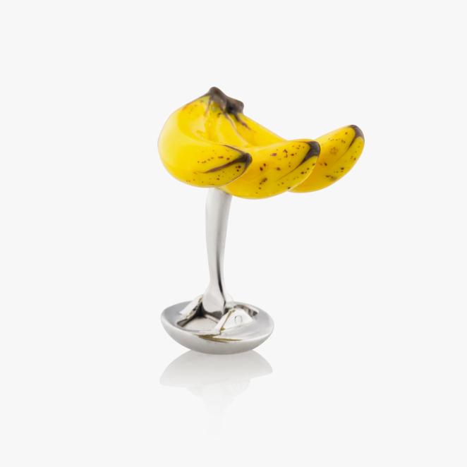 3 Bananas Luxury Cufflinks in Silver handpainted enamel Fils Unique The Reed³