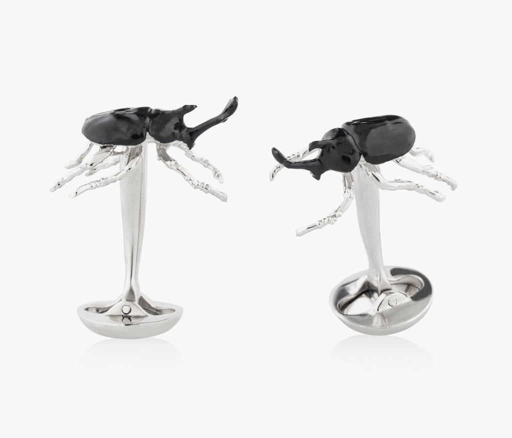 Beetles Luxury Cufflinks in Silver handpainted enamel Fils Unique Hercules