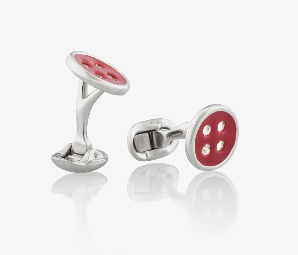 Red Buttons Luxury Cufflinks in Silver handpainted enamel Fils Unique The Salinger