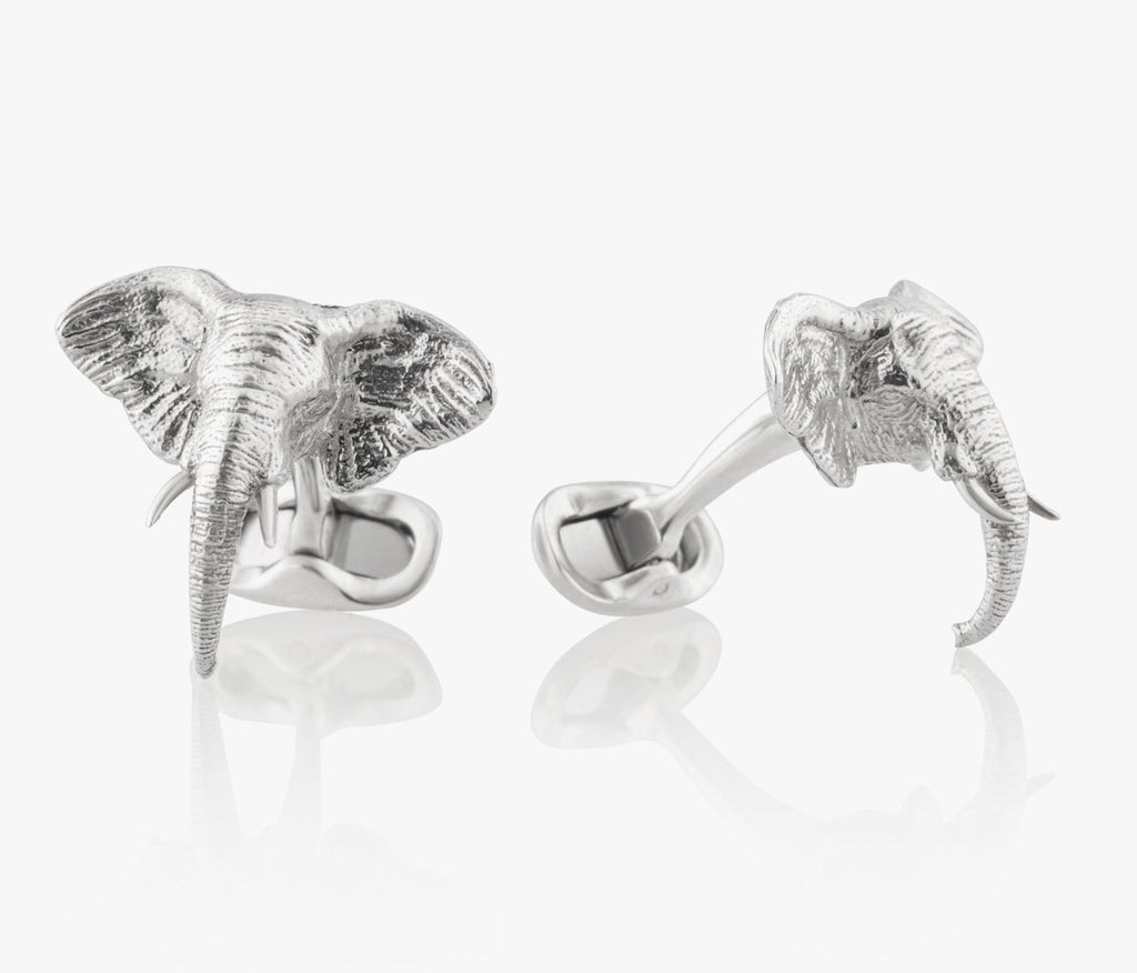 Elephant Head Luxury Cufflinks in Silver handcrafted Fils Unique Ziggy