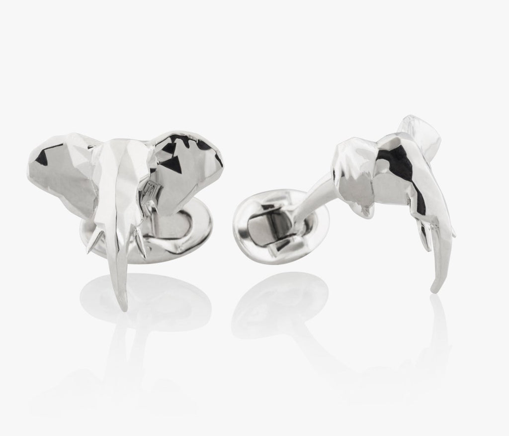 Faceted Elephant Head Luxury Cufflinks in Silver handcrafted Fils Unique Ziggy