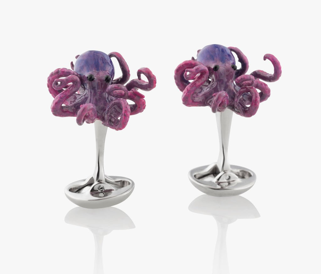 Octopus Luxury Cufflinks in Silver handpainted enamel Fils Unique Sixteen legs