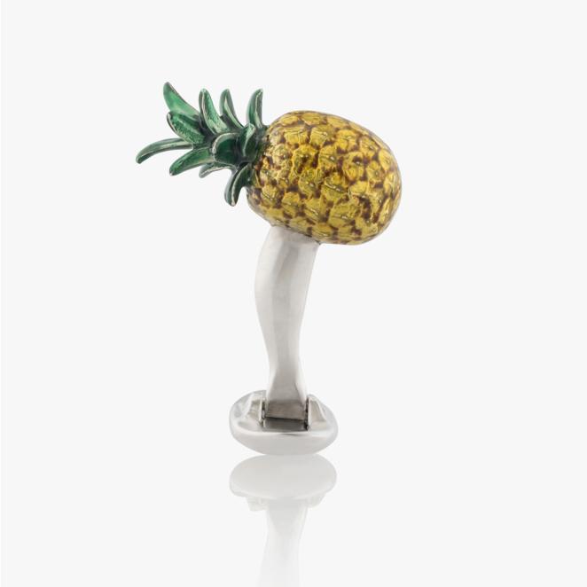 Pineapples Luxury Cufflinks in Silver handpainted enamel Fils Unique
