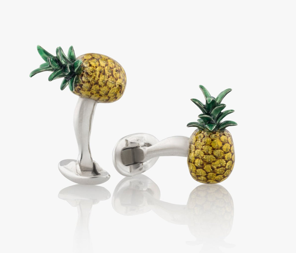 Pineapples Cufflinks in Silver handpainted enamel Fils Unique
