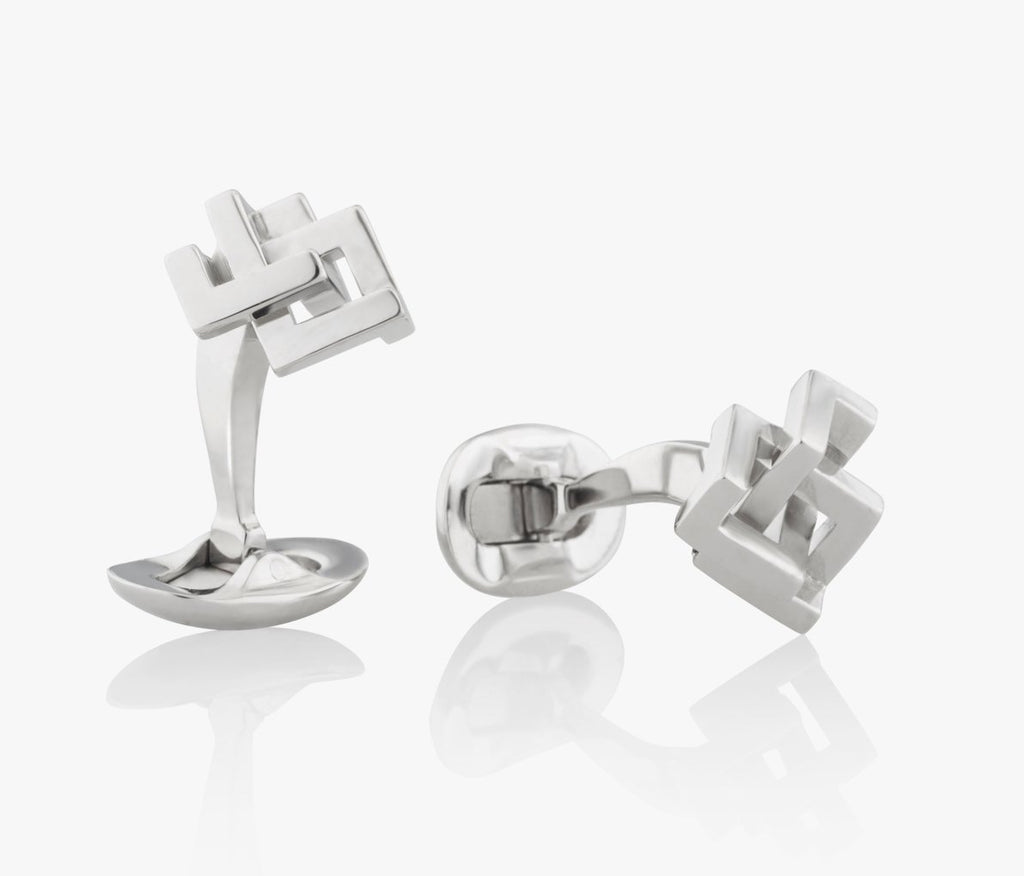 Square Angular Knot Luxury Cufflinks in Silver handcrafted Fils Unique the Angle